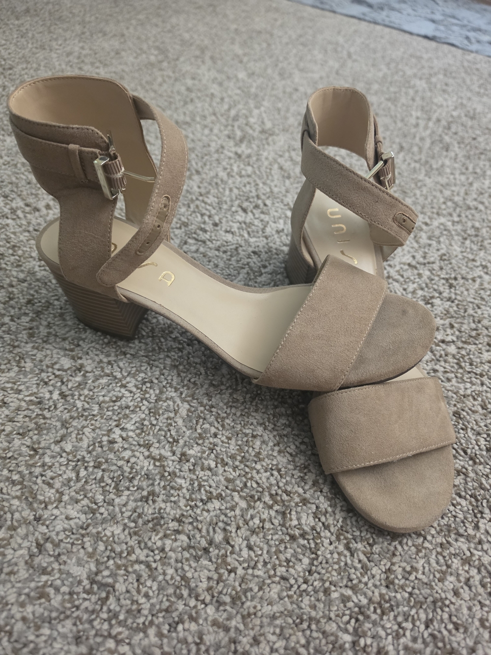 Unisa Tan Suede Ankle Strap Block Heel Sandals